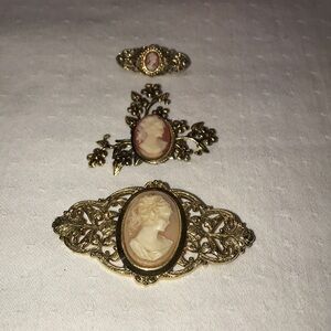 3 Gold Tone Cameo Brooch’s - 3 Sizes